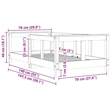 vidaXL Πλαίσιο Παιδικού Κρεβατιού Λευκό 70x140cm Μασίφ Ξύλο Πεύκου 1 τεμ. - Μονό