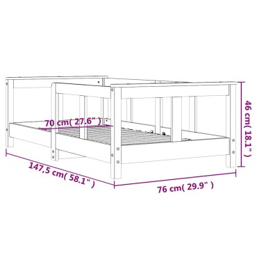 vidaXL Πλαίσιο Παιδικού Κρεβατιού Λευκό 70x140cm Μασίφ Ξύλο Πεύκου 1 τεμ. - Μονό