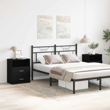 vidaXL Κομοδίνο 2 τεμ. Μαύρη Οξυά 50x32x60cm Επεξεργασμένο Ξύλο