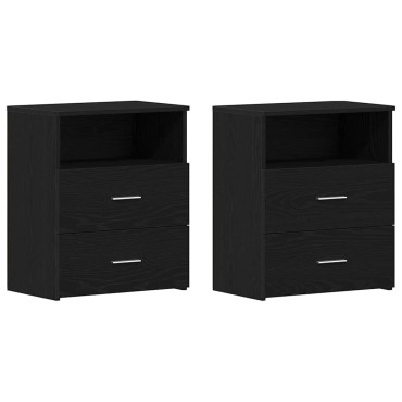 vidaXL Κομοδίνο 2 τεμ. Μαύρη Οξυά 50x32x60cm Επεξεργασμένο Ξύλο