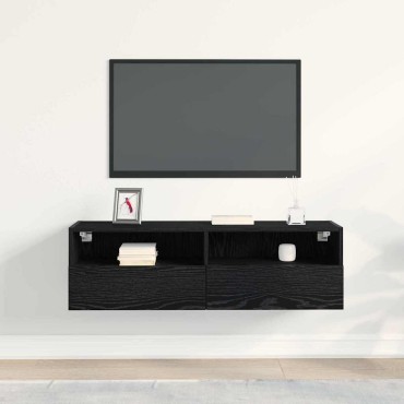 vidaXL Ντουλάπι Τηλεόρασης Τοίχου 100x30x30cm Μαύρη Οξυά