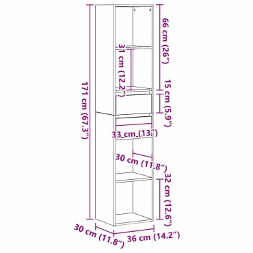 vidaXL Βιβλιοθήκη 4 επιπέδων 36x30x171cm Επεξεργασμένο Ξύλο 1 τεμ.