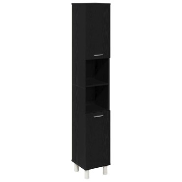 vidaXL Ντουλάπι Μπάνιου Μαύρη Οξυά 30x30x179cm Επεξεργασμένο Ξύλο 1 τεμ.