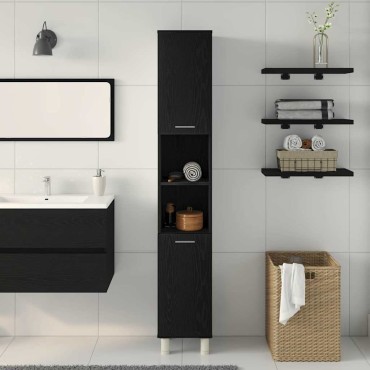 vidaXL Ντουλάπι Μπάνιου Μαύρη Οξυά 30x30x179cm Επεξεργασμένο Ξύλο 1 τεμ.