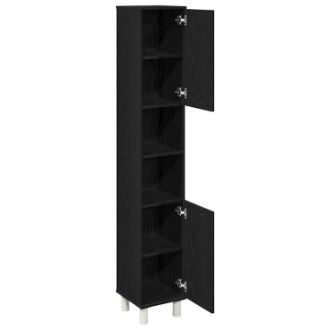 vidaXL Ντουλάπι Μπάνιου Μαύρη Οξυά 30x30x179cm Επεξεργασμένο Ξύλο 1 τεμ.