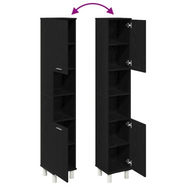 vidaXL Ντουλάπι Μπάνιου Μαύρη Οξυά 30x30x179cm Επεξεργασμένο Ξύλο 1 τεμ.