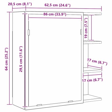 vidaXL Καθρέφτης Ντουλάπα Μπάνιου Μαύρη Οξυά 62,5x20,5x64cm 1 τεμ.