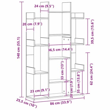 vidaXL Βιβλιοθήκη 13 επιπέδων 86x25,5x140cm Επεξεργασμένο Ξύλο 1 τεμ.