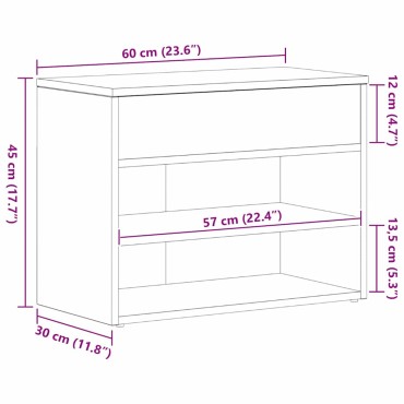 vidaXL Πάγκος για παπούτσια με ράφι Μαύρη Οξυά 60x30x45cm