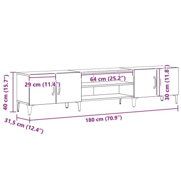 vidaXL Ντουλάπι TV 180x31,5x40cm Μαύρη Οξυά Επεξεργασμένο Ξύλο