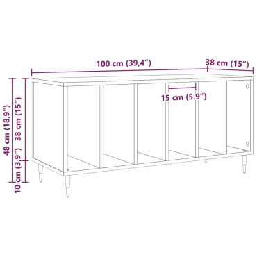 vidaXL Ντουλάπι δίσκων βινυλίου με ράφι Μαύρη Οξυά 100x38x48cm 1 τεμ.