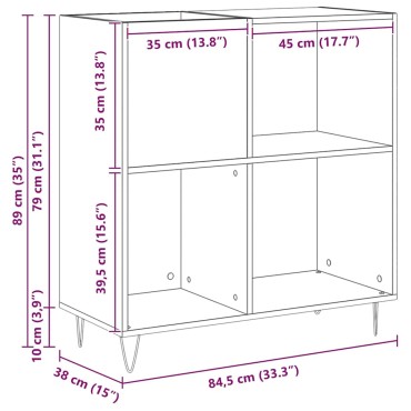 vidaXL Ντουλάπι δίσκων βινυλίου Μαύρη Οξυά 85x38x89cm 1 τεμ.