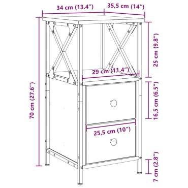 vidaXL Κομοδίνο Μαύρη Οξυά 34x35,5x70cm Επεξεργασμένο Ξύλο 1 τεμ.