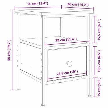 vidaXL Κομοδίνο Μαύρη Οξυά 34x36x50cm Επεξεργασμένο Ξύλο 1 τεμ.
