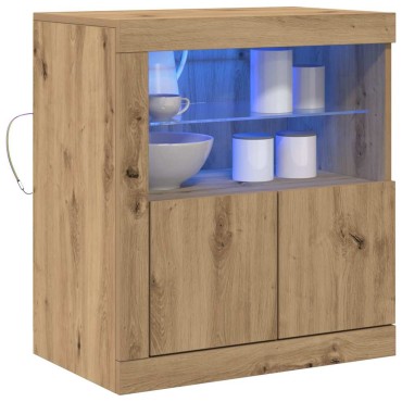 vidaXL Πλευρικό Τραπέζι LED Καφέ 60,5x37x67cm Επεξεργασμένο Ξύλο 1 τεμ.