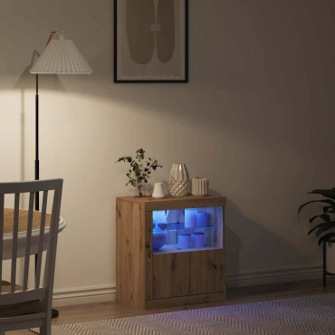 vidaXL Πλευρικό Τραπέζι LED Καφέ 60,5x37x67cm Επεξεργασμένο Ξύλο 1 τεμ.