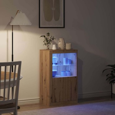 vidaXL Πλευρικό Τραπέζι LED 60,5x37x100cm Επεξεργασμένο Ξύλο
