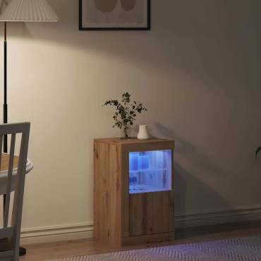 vidaXL Πλευρικό Τραπέζι LED 41x37x67cm Επεξεργασμένο Ξύλο