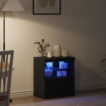 vidaXL Πλευρικό Τραπέζι LED Μαύρο 60,5x37x67cm Επεξεργασμένο ξύλο 1 τεμ.