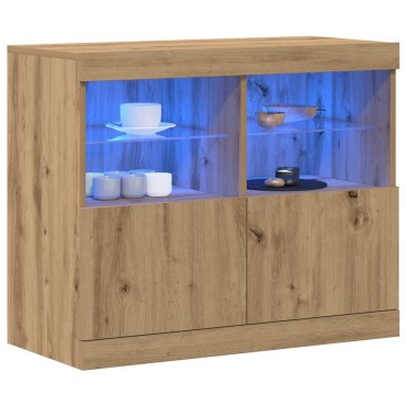 vidaXL Πλευρικό Τραπέζι LED Καφέ 81x37x66,5cm Επεξεργασμένο Ξύλο 1 τεμ.