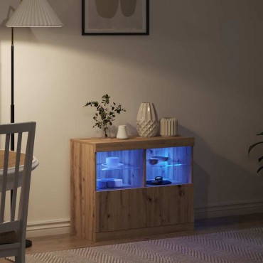 vidaXL Πλευρικό Τραπέζι LED Καφέ 81x37x66,5cm Επεξεργασμένο Ξύλο 1 τεμ.