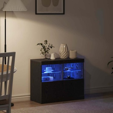 vidaXL Πλευρικό Τραπέζι LED Μαύρο 81x37x66,5cm 1 τεμ.