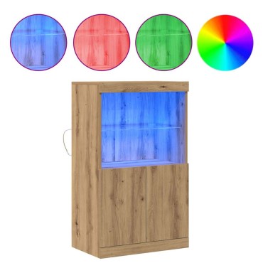 vidaXL Πλευρικό Τραπέζι LED Καφέ 60x37x100cm Επεξεργασμένο Ξύλο 1 τεμ.