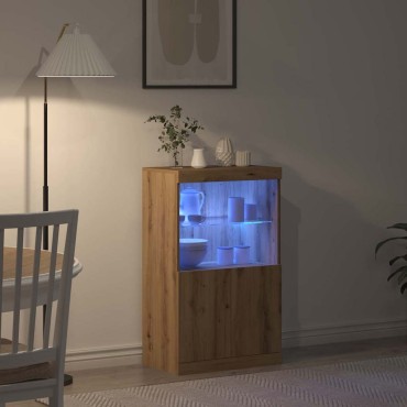 vidaXL Πλευρικό Τραπέζι LED Καφέ 60x37x100cm Επεξεργασμένο Ξύλο 1 τεμ.