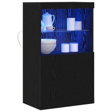 vidaXL Πλευρικό Τραπέζι LED Μαύρο 60x37x100cm Επεξεργασμένο Ξύλο 1 τεμ.