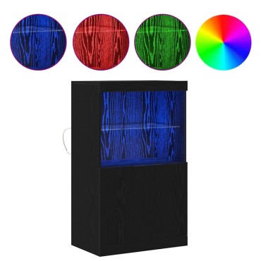 vidaXL Πλευρικό Τραπέζι LED Μαύρο 60x37x100cm Επεξεργασμένο Ξύλο 1 τεμ.