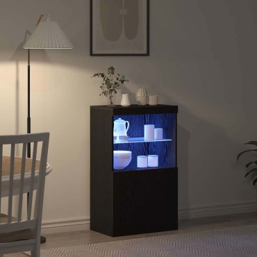 vidaXL Πλευρικό Τραπέζι LED Μαύρο 60x37x100cm Επεξεργασμένο Ξύλο 1 τεμ.