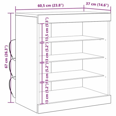 vidaXL Πλευρικό Τραπέζι LED Artisan Oak 60,5x37x67 εκ 1 τεμ.