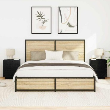 vidaXL Κομοδίνο 2 τεμ. Μαύρη Οξυά 45x40x55cm Επεξεργασμένο Ξύλο