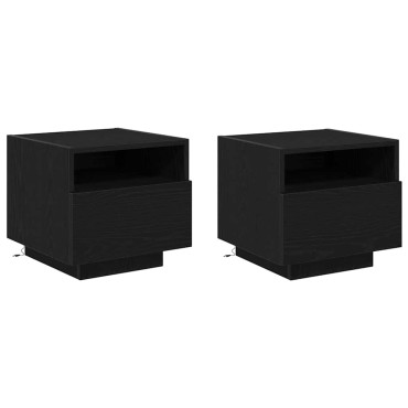 vidaXL Κομοδίνο 2 τεμ. Μαύρη Οξυά 40x39x37cm Επεξεργασμένο Ξύλο