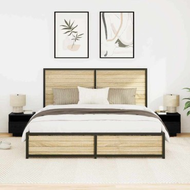 vidaXL Κομοδίνο 2 τεμ. Μαύρη Οξυά 40x39x37cm Επεξεργασμένο Ξύλο