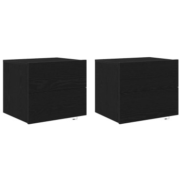 vidaXL Κομοδίνο 2 τεμ. Μαύρη Οξυά 50x39x41cm Επεξεργασμένο Ξύλο