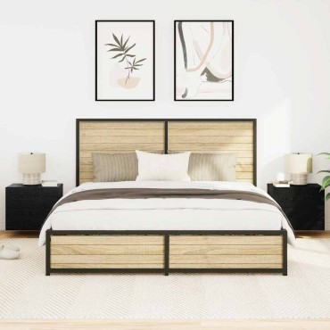 vidaXL Κομοδίνο 2 τεμ. Μαύρη Οξυά 50x39x41cm Επεξεργασμένο Ξύλο