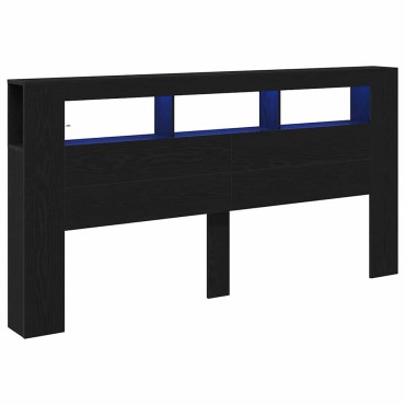 vidaXL LED κεφαλάρι Μαύρη Οξυά Επεξεργασμένο Ξύλο 200x18,5x103,5cm