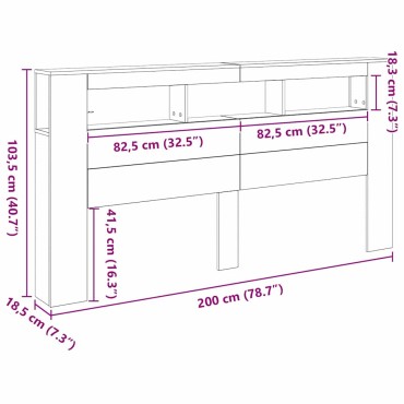 vidaXL LED κεφαλάρι Μαύρη Οξυά Επεξεργασμένο Ξύλο 200x18,5x103,5cm