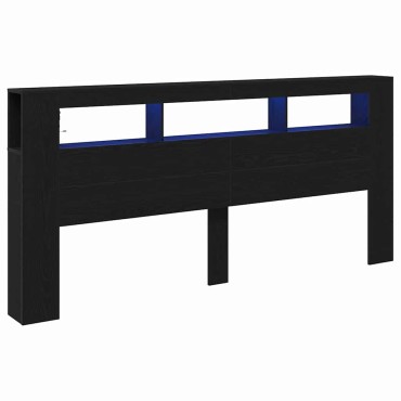 vidaXL LED κεφαλάρι Μαύρη Οξυά Επεξεργασμένο Ξύλο 220x18,5x103,5cm