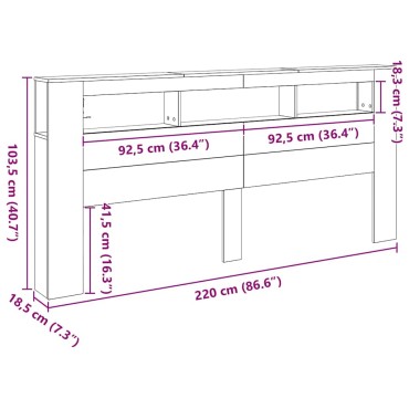 vidaXL LED κεφαλάρι Μαύρη Οξυά Επεξεργασμένο Ξύλο 220x18,5x103,5cm