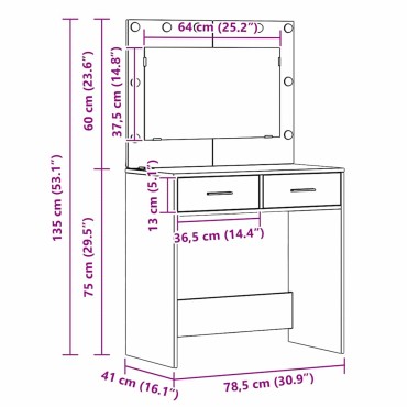 vidaXL Τραπέζι περιποίησης Δρύς Sonoma 78,5x41x135 εκ