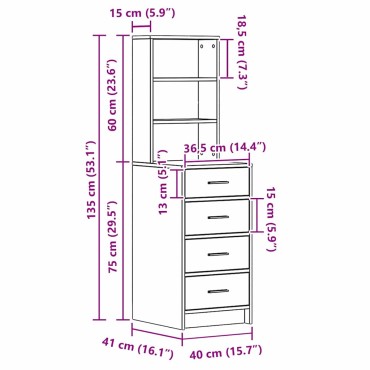 vidaXL Highboard artisan δρυς 40x41x135cm Επεξεργασμένο Ξύλο 1 τεμ.
