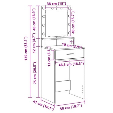 vidaXL Τραπέζι περιποίησης Καφέ δρυς 50x41x135 εκ