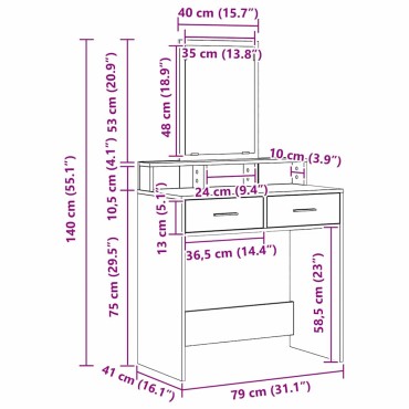 vidaXL Τραπέζι περιποίησης Σκυρόδεμα Γκρι 79x41x140cm