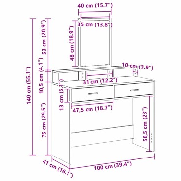 vidaXL Τραπέζι περιποίησης Γκρίζο Σονομα 100x41x140cm