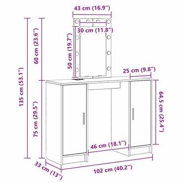 vidaXL Τραπέζι περιποίησης Γκρι 102x33x135cm Επεξεργασμένο Ξύλο