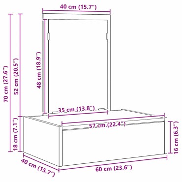 vidaXL Τραπέζι περιποίησης Γκρι 60x40x70cm Επεξεργασμένο Ξύλο