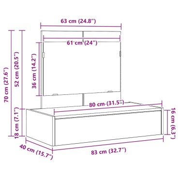 vidaXL Τραπέζι περιποίησης Μαύρο 83x40x70cm Επεξεργασμένο Ξύλο