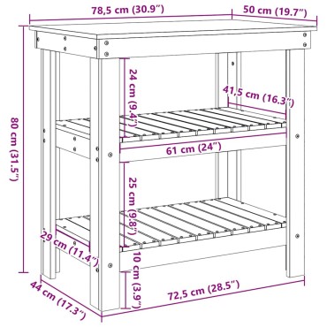 vidaXL Πάγκος εργασίας με ράφι 78,5 x 50 x 80 εκ. Μασίφ Ξύλο Πεύκου